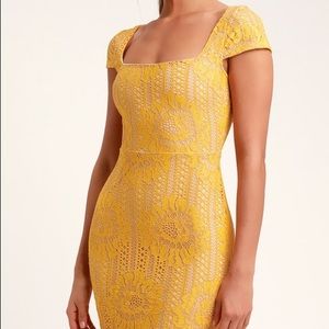 Lulu’s Lilian Yellow Lace Mini Dress